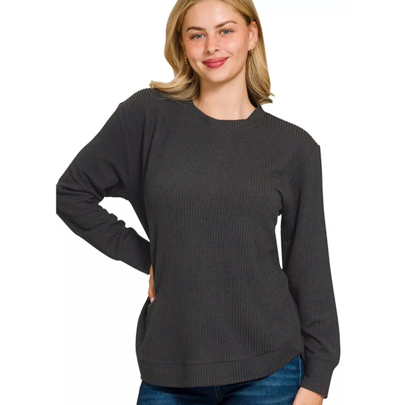 Zenana Tops - Women's Zenana Raised Rib Long Sleeve Top Medium